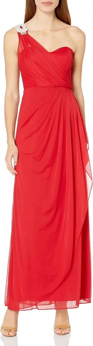 Xscape Women's One Shoulder Gown with Embellishment