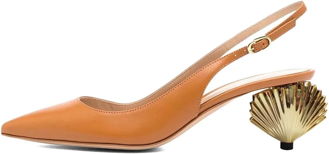 XYD Women Mid Scallop Shape Heel Slingback Buckled Closed Pointed Toe Pumps Pull On Party Event Club Dressy Shoes