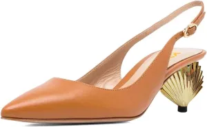 XYD Women Mid Scallop Shape Heel Slingback Buckled Closed Pointed Toe Pumps Pull On Party Event Club Dressy Shoes