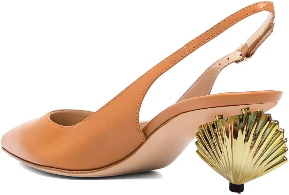 XYD Women Mid Scallop Shape Heel Slingback Buckled Closed Pointed Toe Pumps Pull On Party Event Club Dressy Shoes