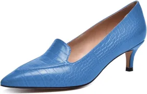 XYD Women Versatile Crocodile Style Low Kitten Heel Pumps Sexy Pointed Toe Slip On Dress Shoes for Evening Party Office