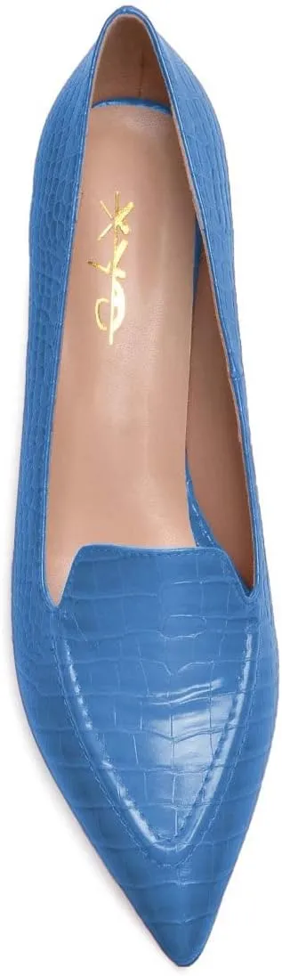 XYD Women Versatile Crocodile Style Low Kitten Heel Pumps Sexy Pointed Toe Slip On Dress Shoes for Evening Party Office