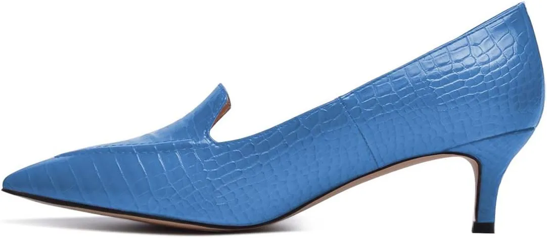 XYD Women Versatile Crocodile Style Low Kitten Heel Pumps Sexy Pointed Toe Slip On Dress Shoes for Evening Party Office