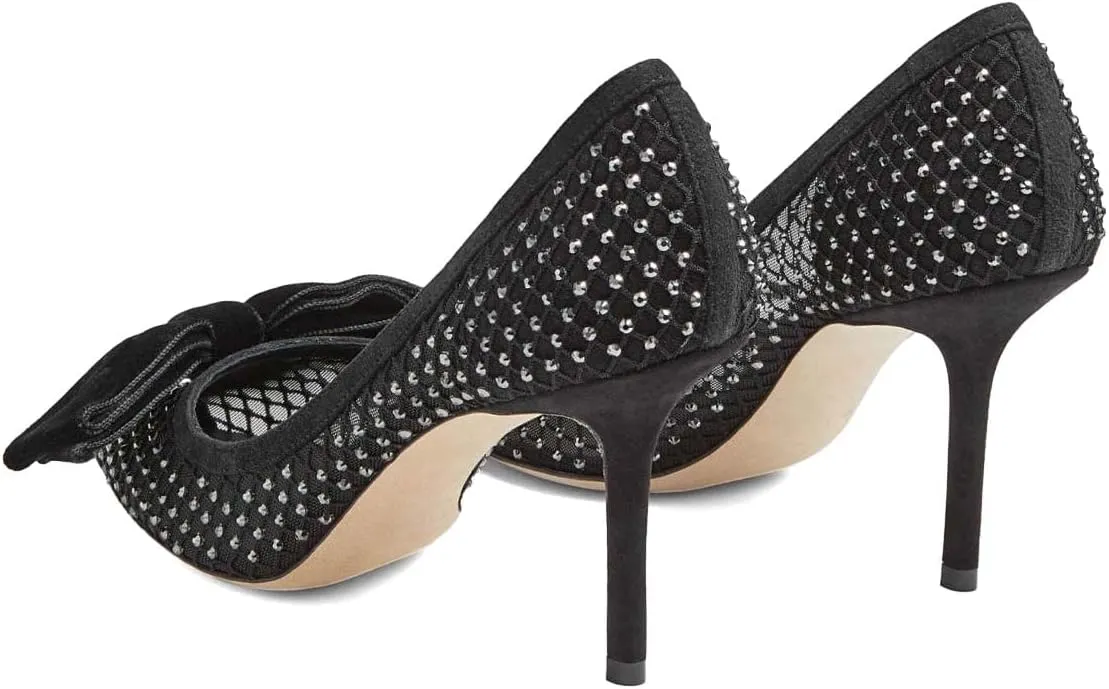 XYD Women's Chic Pointed Toe Evening Shoes High Heels Mesh Breathable Shiny Rhinestones Stiletto Checkered Office Lady Slip On Formal Dress Wedding Pumps