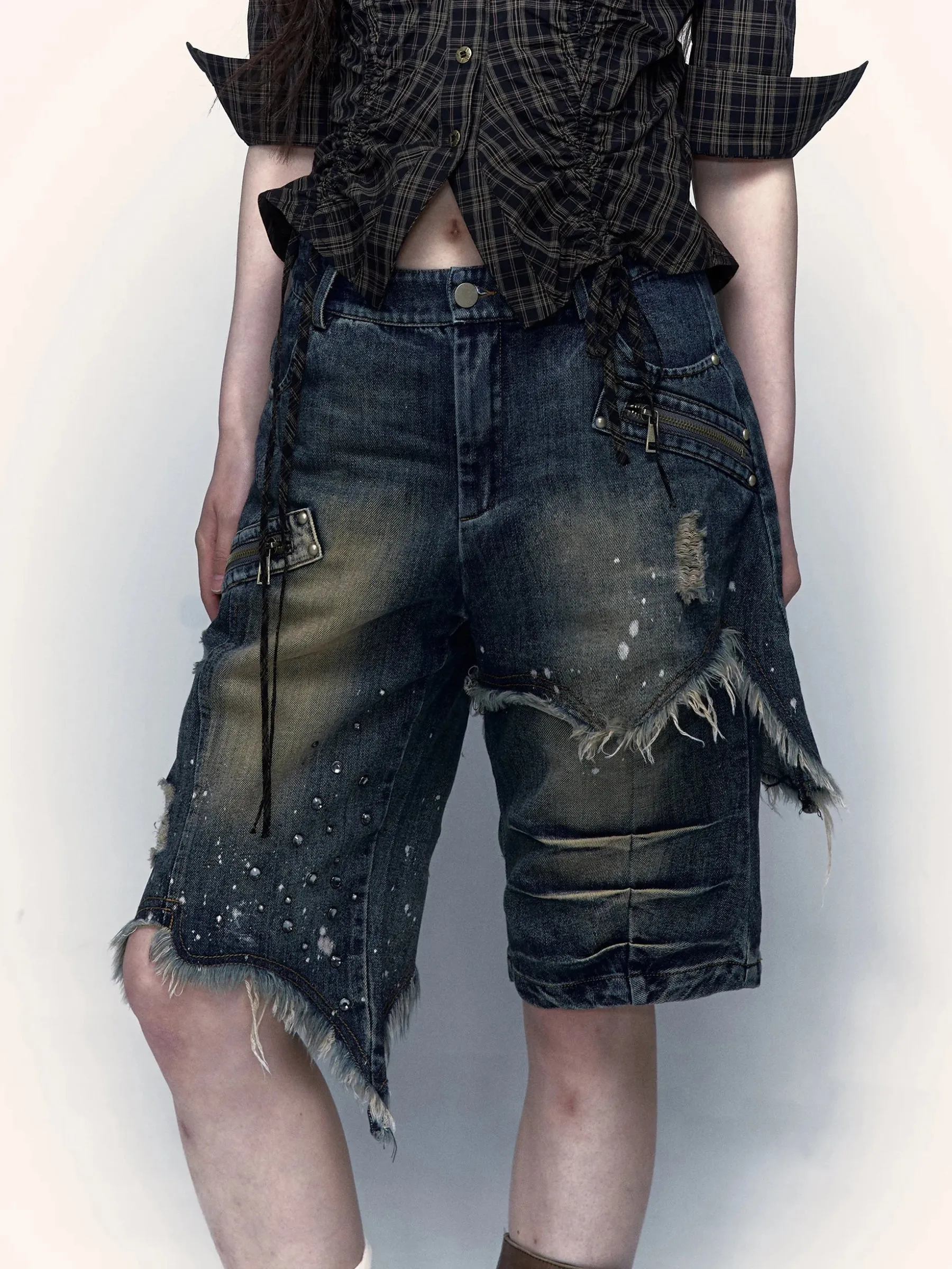 Y2K Asymmetric Denim Shorts