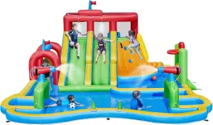 Yaheetech Large Inflatable Water Slide with Soccer Field, 17x16.4FT Blow up Bounce House for Kids Party Outdoor Backyard, Climbing, 750W Air Blower, Splash Pool