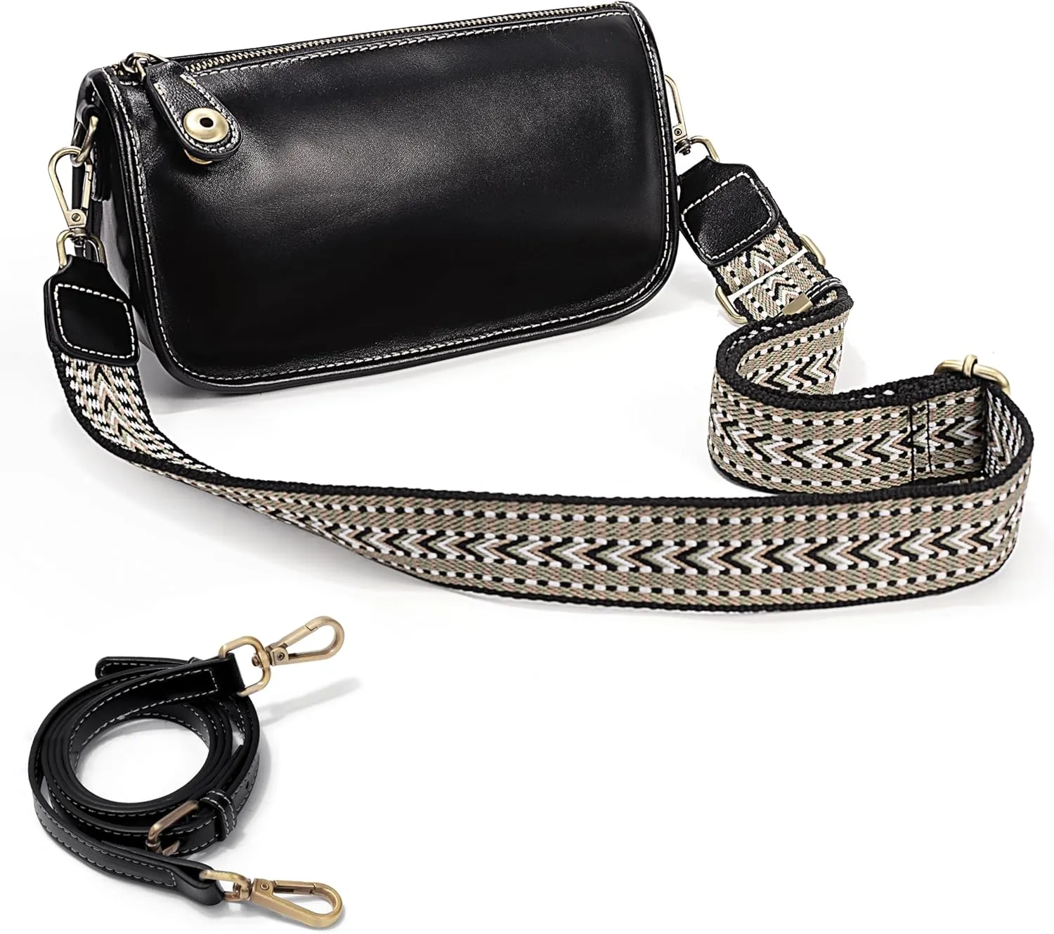 YALUXE Retro Style Genuine Leather Crossbody Bags Shoulder Handbags Purses with Anti-theft Snap Closure