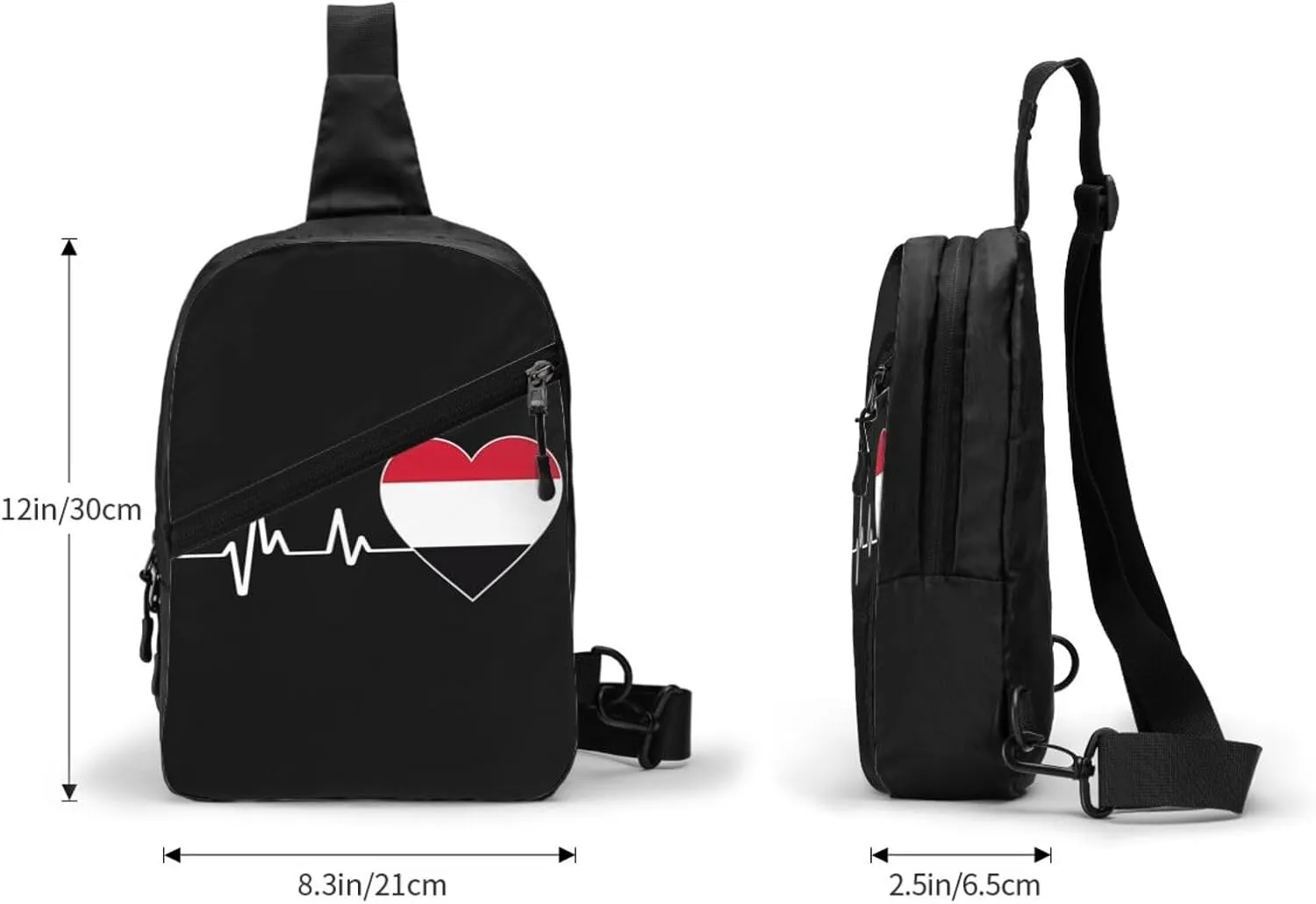 Yemen Yemeni Yemenian Flag Hearts Beats Crossbody Bag Portable Sling Bags Foldable Chest Daypack Reusable Sports Shoulder Backpack Diagonally Casual Rucksack Travel Bag