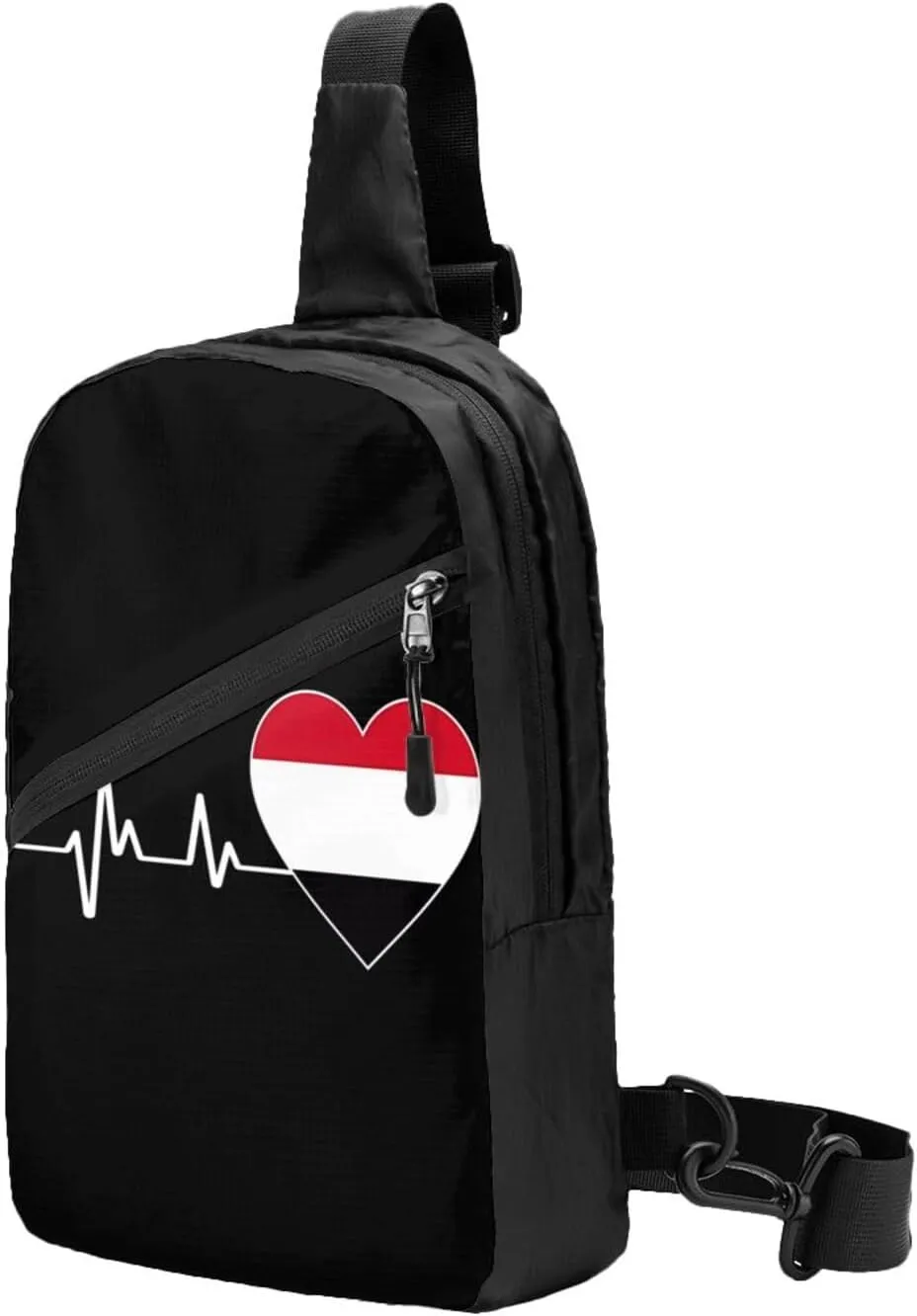 Yemen Yemeni Yemenian Flag Hearts Beats Crossbody Bag Portable Sling Bags Foldable Chest Daypack Reusable Sports Shoulder Backpack Diagonally Casual Rucksack Travel Bag