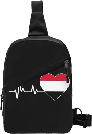 Yemen Yemeni Yemenian Flag Hearts Beats Crossbody Bag Portable Sling Bags Foldable Chest Daypack Reusable Sports Shoulder Backpack Diagonally Casual Rucksack Travel Bag