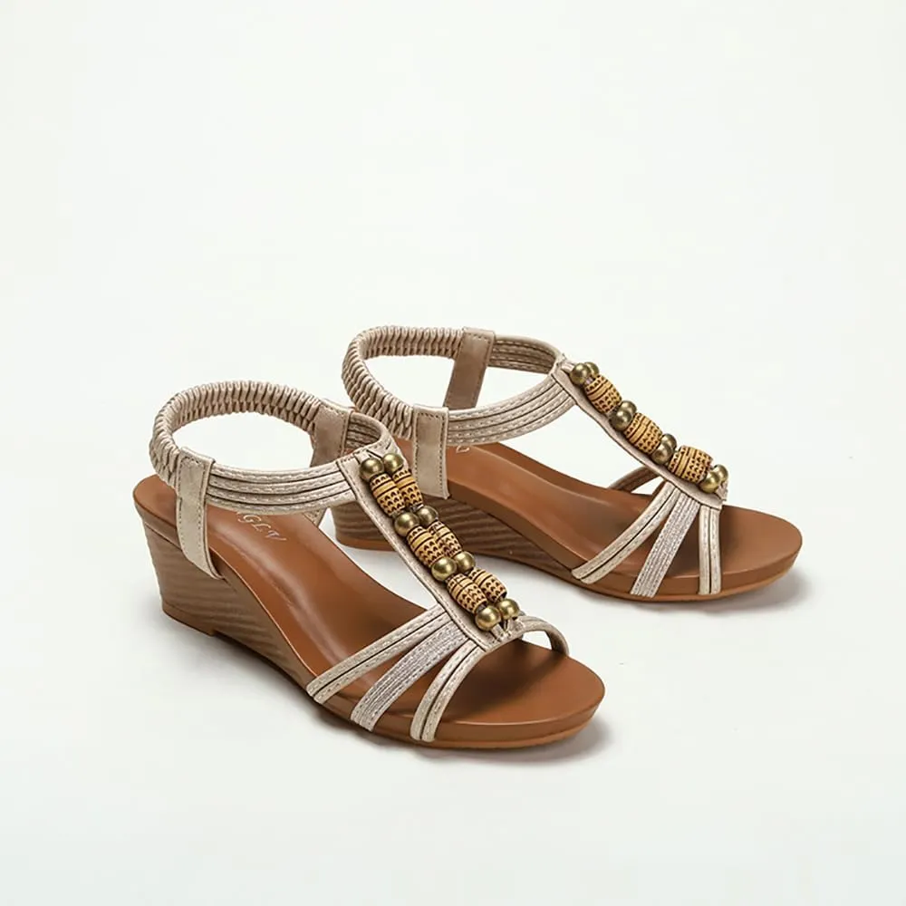 Yenktwei Women’s Wedge Sandals Dressy Bohemian Open Toe Sandals for Women Comfortable Ankle Strap Shoes