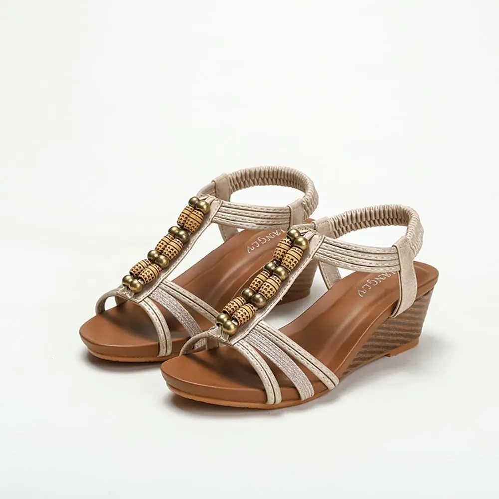 Yenktwei Women’s Wedge Sandals Dressy Bohemian Open Toe Sandals for Women Comfortable Ankle Strap Shoes