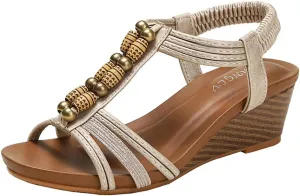 Yenktwei Women’s Wedge Sandals Dressy Bohemian Open Toe Sandals for Women Comfortable Ankle Strap Shoes
