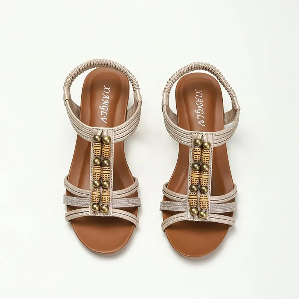 Yenktwei Women’s Wedge Sandals Dressy Bohemian Open Toe Sandals for Women Comfortable Ankle Strap Shoes
