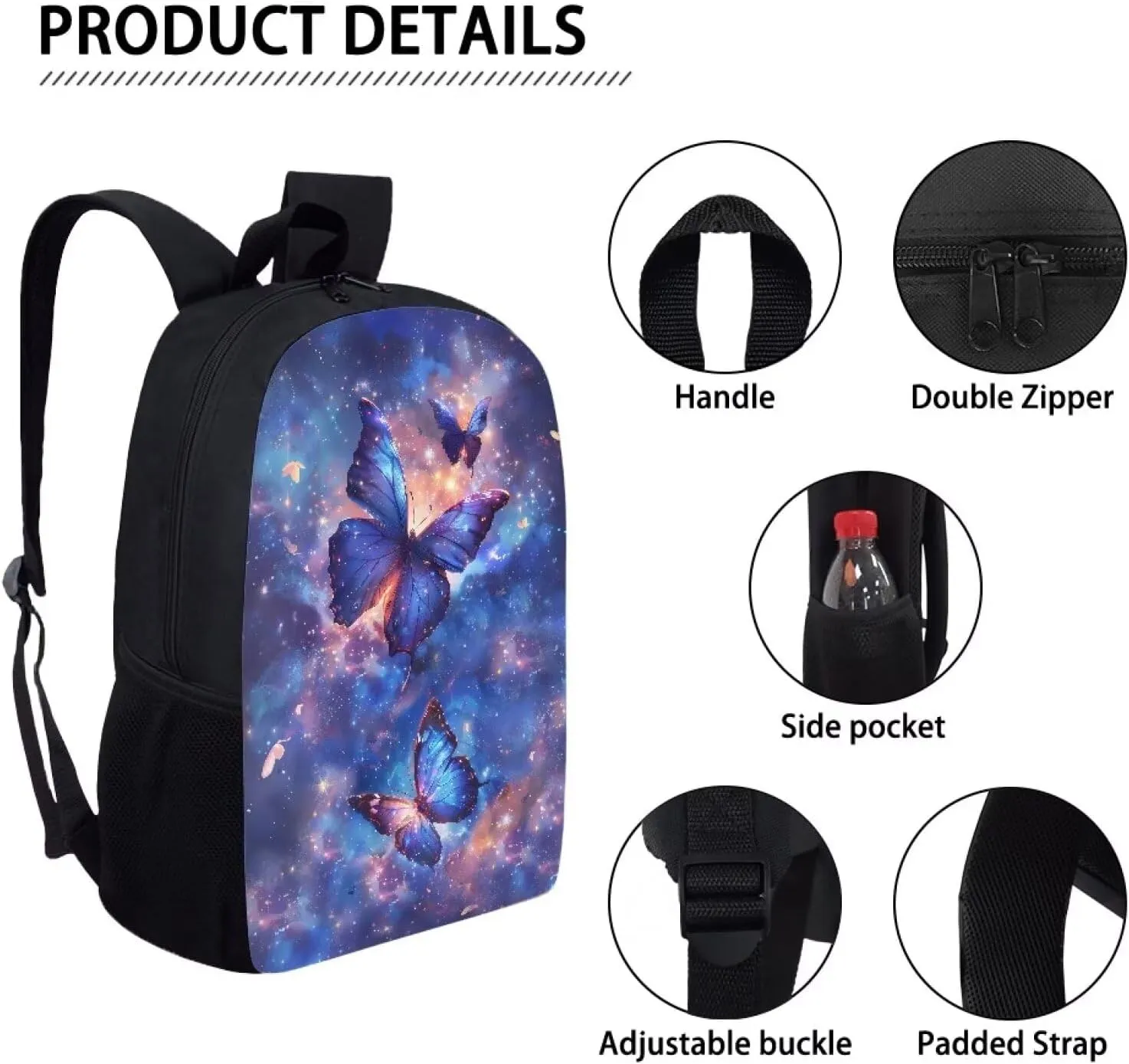 Ystardream Galaxy Butterfly Backpacks for Kids Bookbags for 6th Grade Girls School Shoulder Bag Large Waterproof Bookbag Laptop Daypack for Students Teens Girls Boys Elementary Middle School