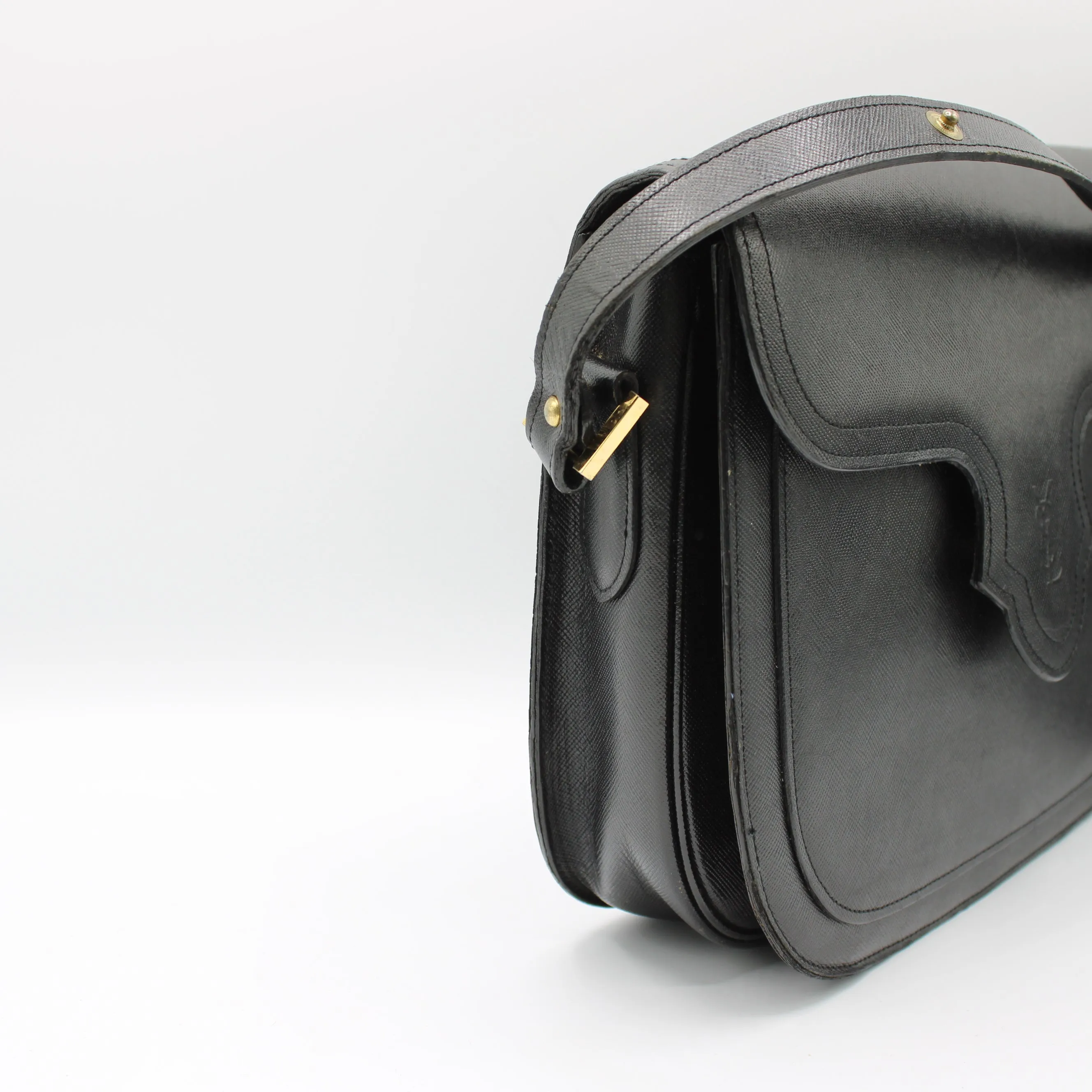 Yves Saint Laurent Black Leather Logo-Embossed Crossbody Bag