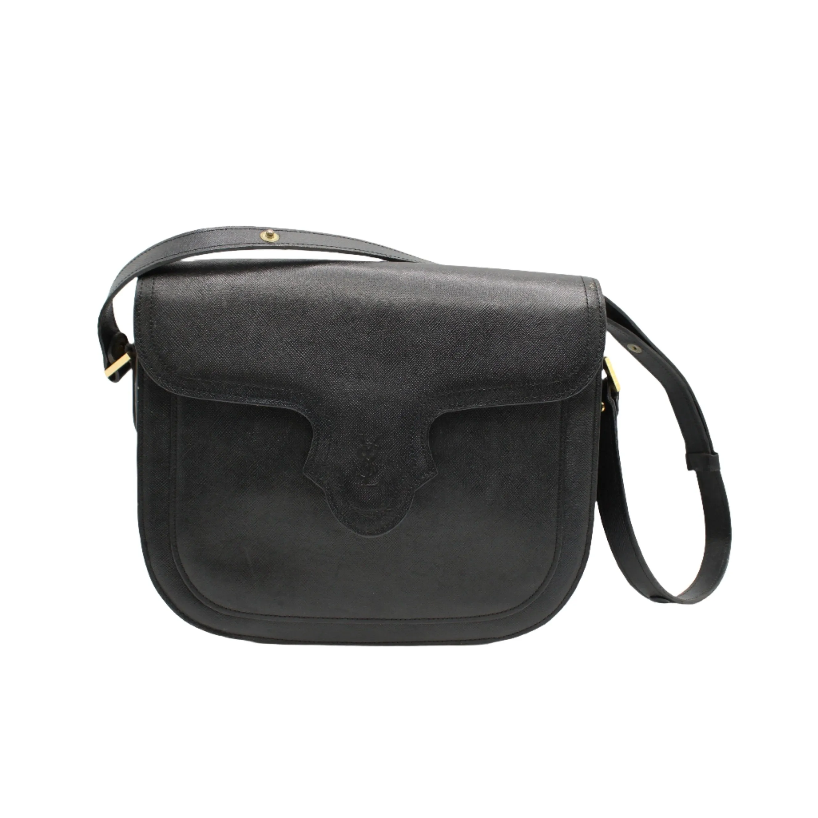 Yves Saint Laurent Black Leather Logo-Embossed Crossbody Bag