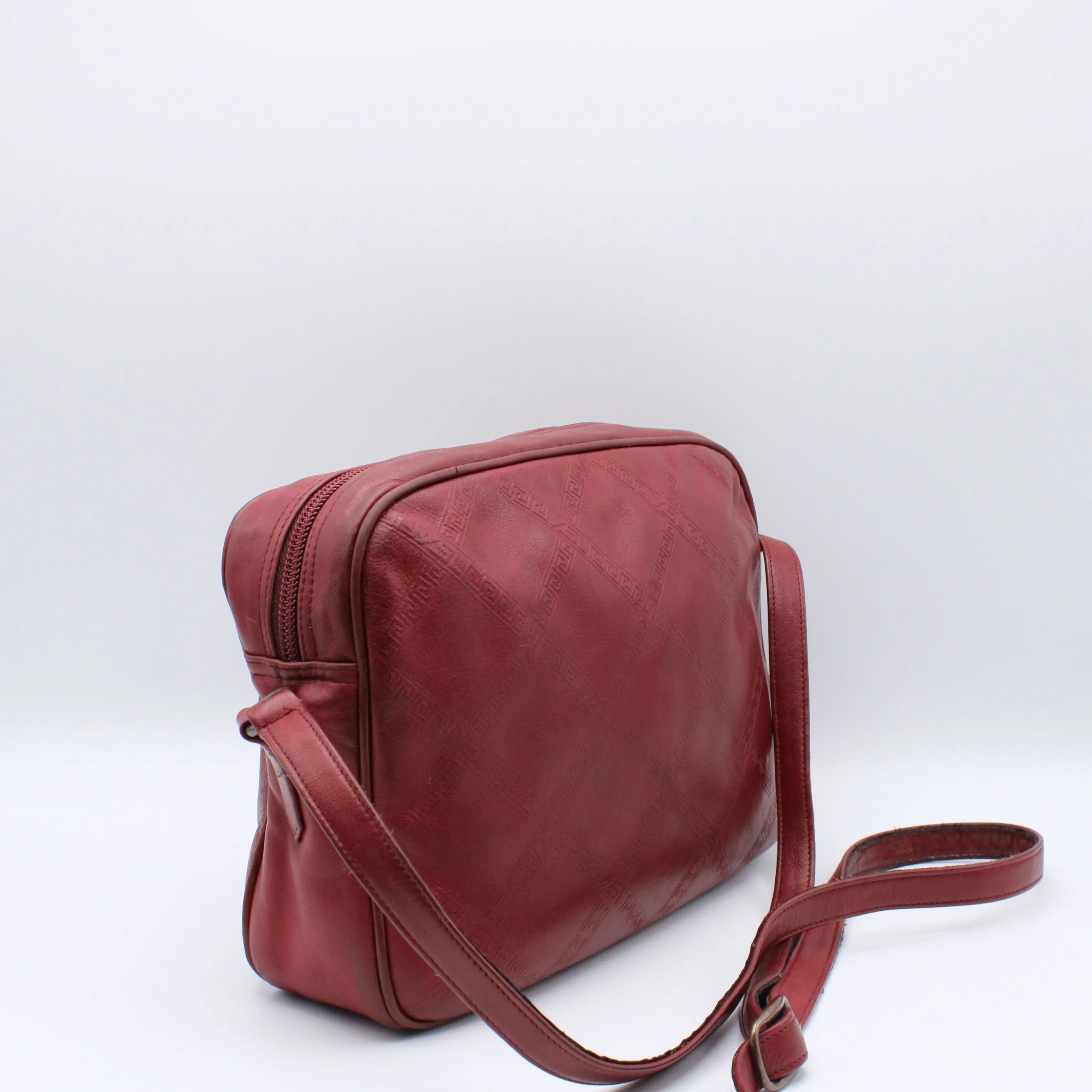 Yves Saint Laurent Chyc Red Embossed Leather Crossbody Bag Vintage