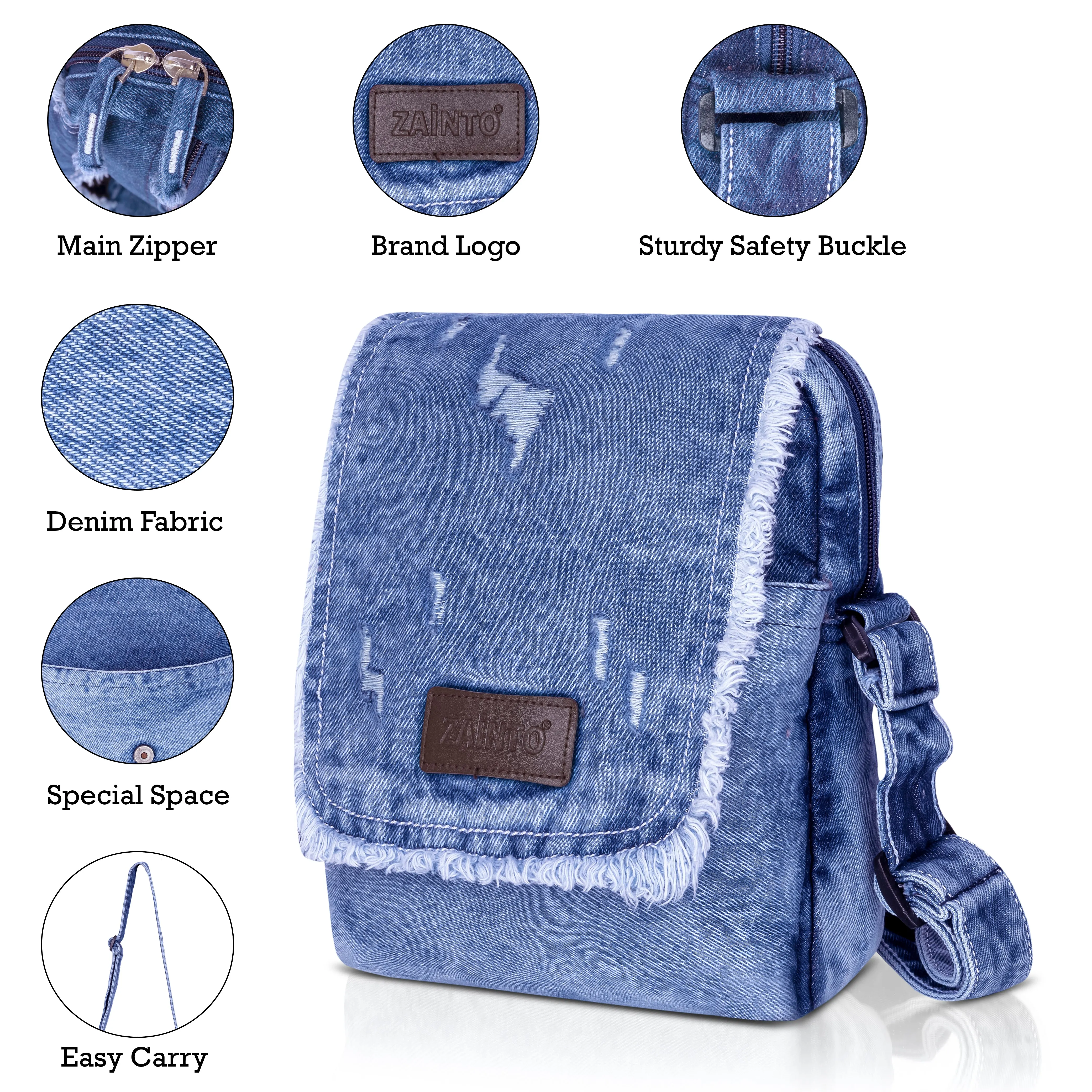 ZAINTO Crossbody Sling Bag for Women & Girls – Stylish Denim Casual Fringe Shoulder Bag with Adjustable Strap