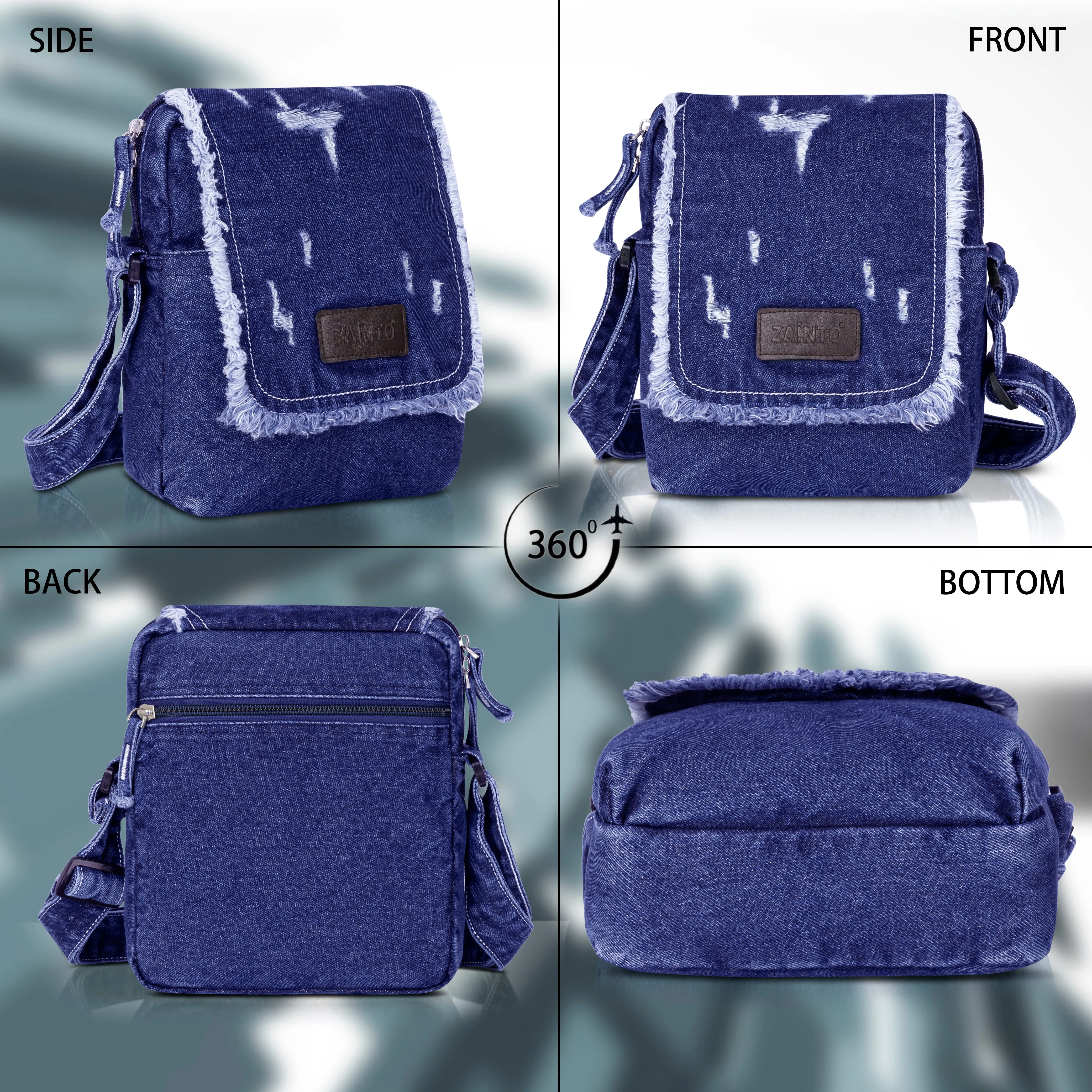 ZAINTO Stylish Denim Crossbody Sling Bag for Women & Girls – Casual Fringe Shoulder Bag with Adjustable Strap