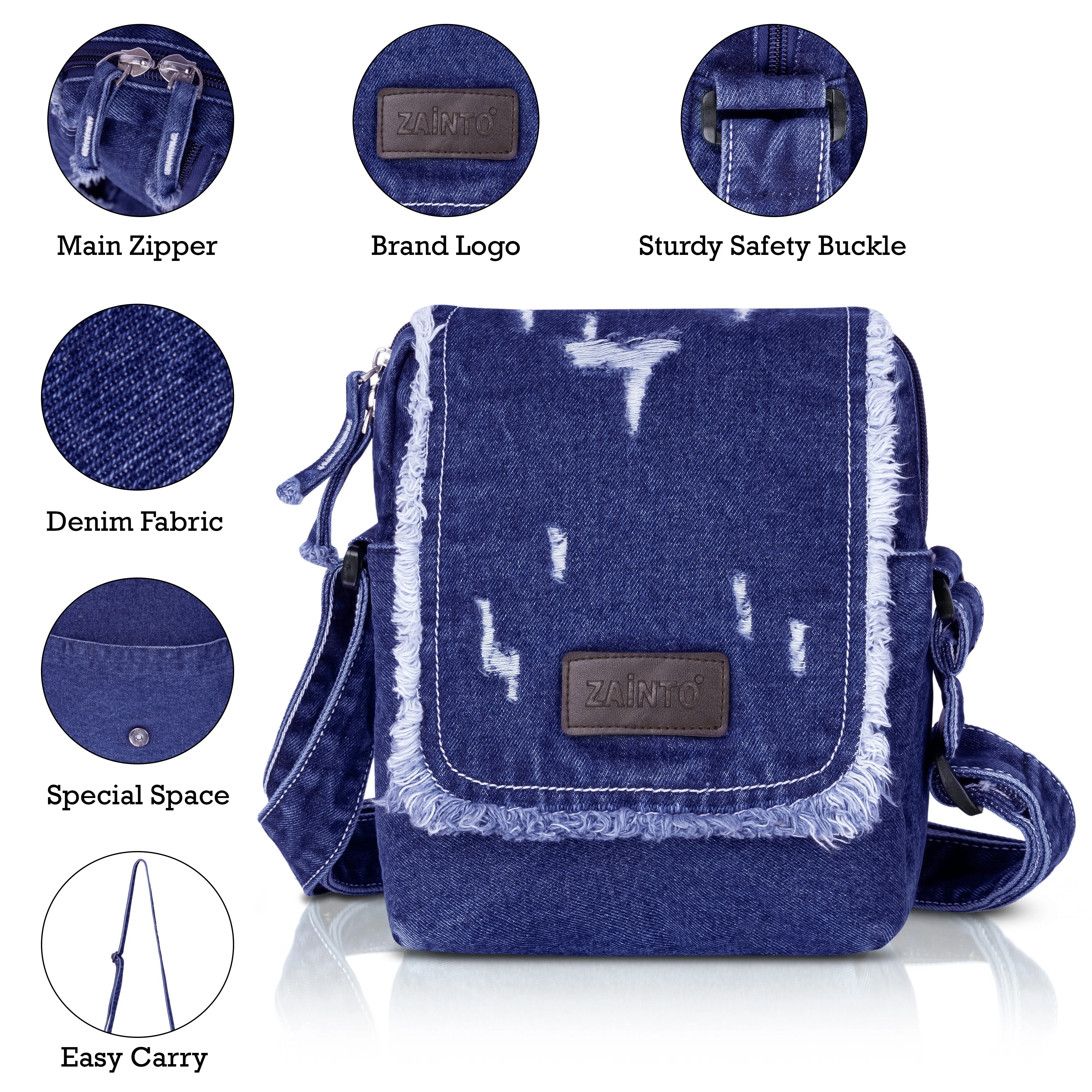 ZAINTO Stylish Denim Crossbody Sling Bag for Women & Girls – Casual Fringe Shoulder Bag with Adjustable Strap