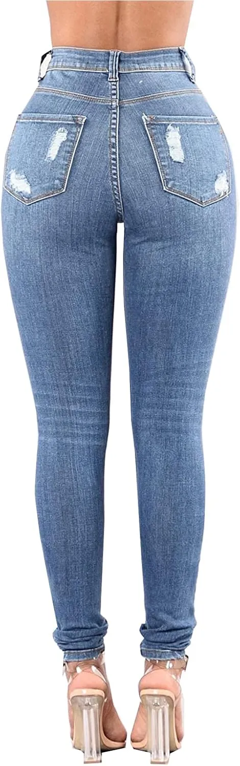 ZERMOM Ripped Skinny Jeans for Women Destroyed Mid Rise Stretch Denim Pants