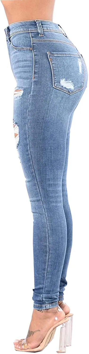 ZERMOM Ripped Skinny Jeans for Women Destroyed Mid Rise Stretch Denim Pants