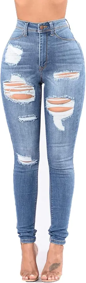 ZERMOM Ripped Skinny Jeans for Women Destroyed Mid Rise Stretch Denim Pants
