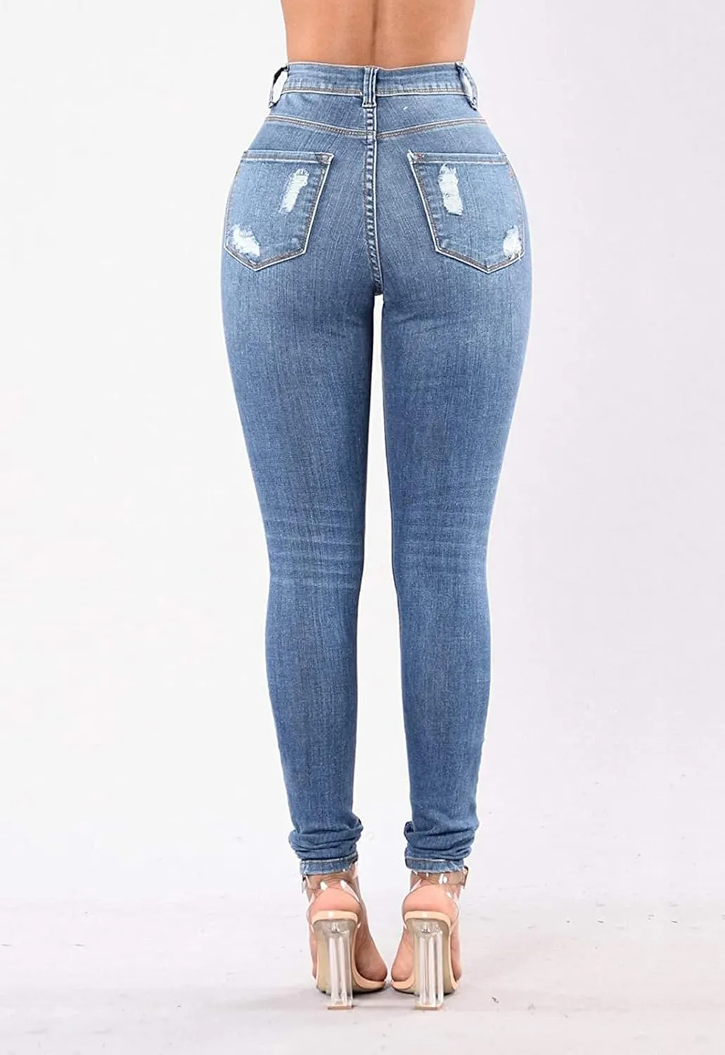 ZERMOM Ripped Skinny Jeans for Women Destroyed Mid Rise Stretch Denim Pants