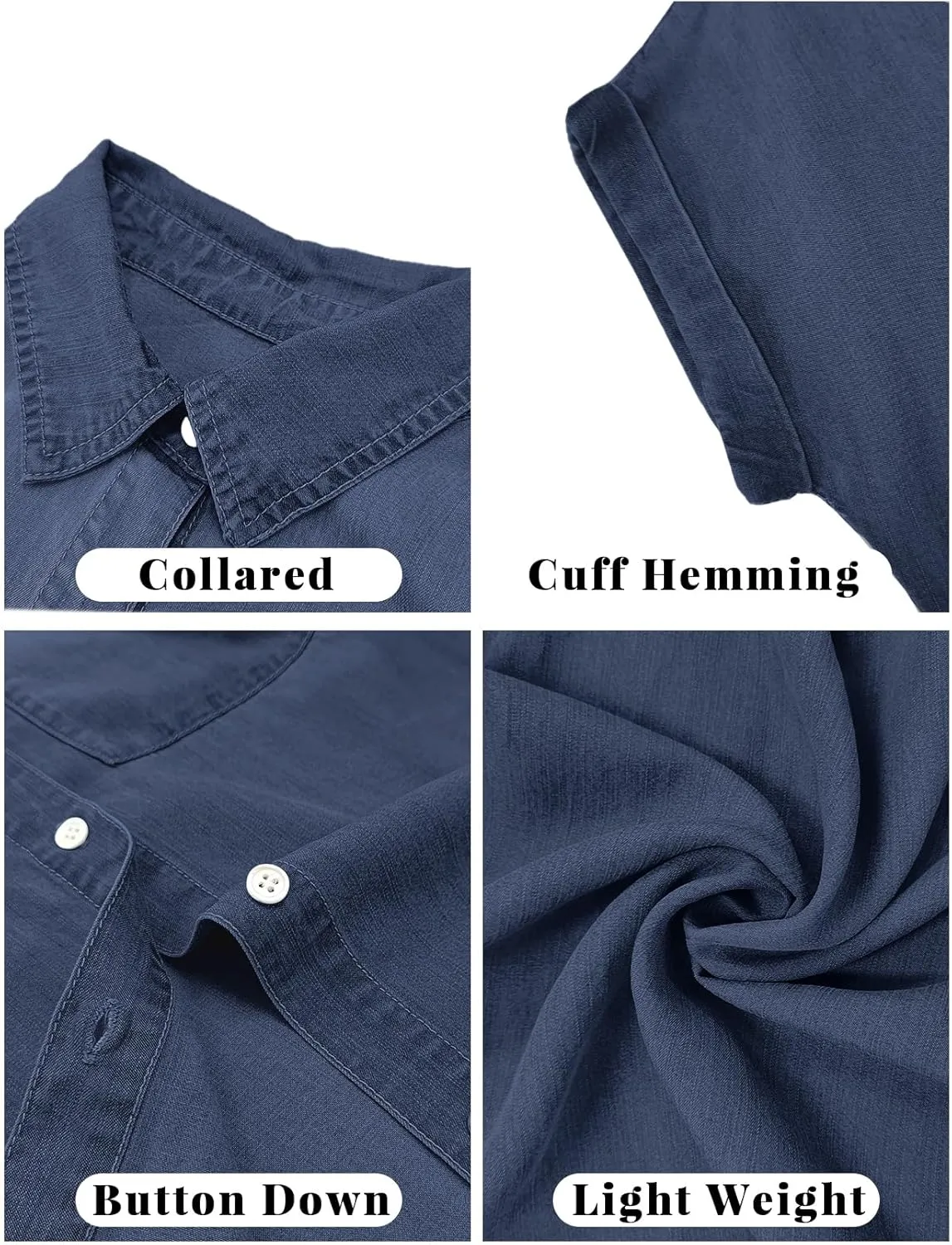 Zilcremo Women Denim Shirt Dresses Short Sleeve Distressed Jean Dress Button Down Casual Tunic Top