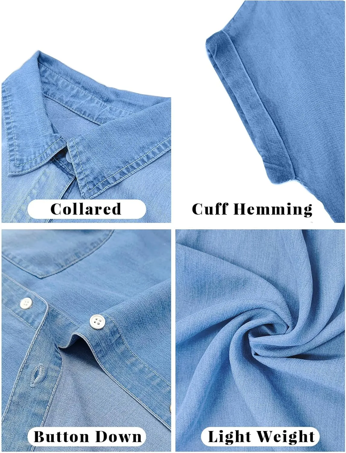 Zilcremo Women Denim Shirt Dresses Short Sleeve Distressed Jean Dress Button Down Casual Tunic Top