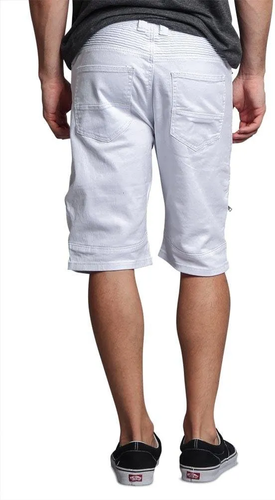 Zippered Biker Style Ribbed Moto Ripped Distressed Denim Jean Shorts