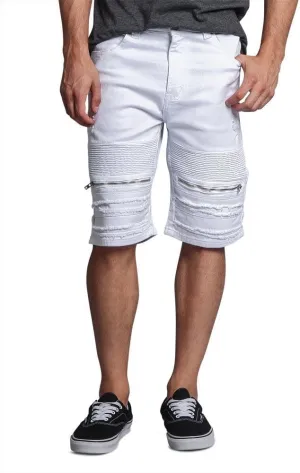 Zippered Biker Style Ribbed Moto Ripped Distressed Denim Jean Shorts