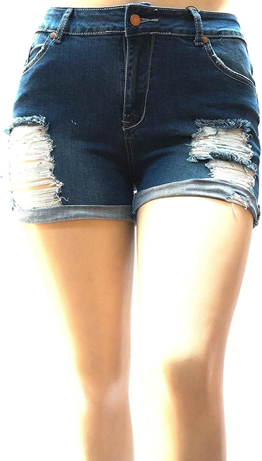 Z.N.B Women's Plus Size Destroy Short Stretch Distressed Ripped Blue Denim Jeans