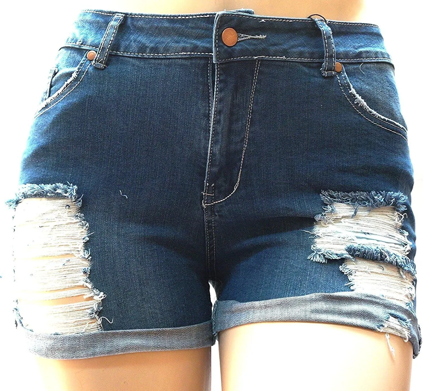 Z.N.B Women's Plus Size Destroy Short Stretch Distressed Ripped Blue Denim Jeans