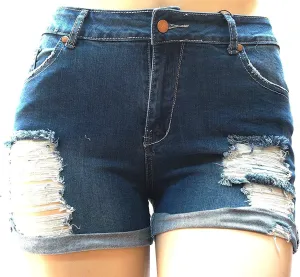 Z.N.B Women's Plus Size Destroy Short Stretch Distressed Ripped Blue Denim Jeans