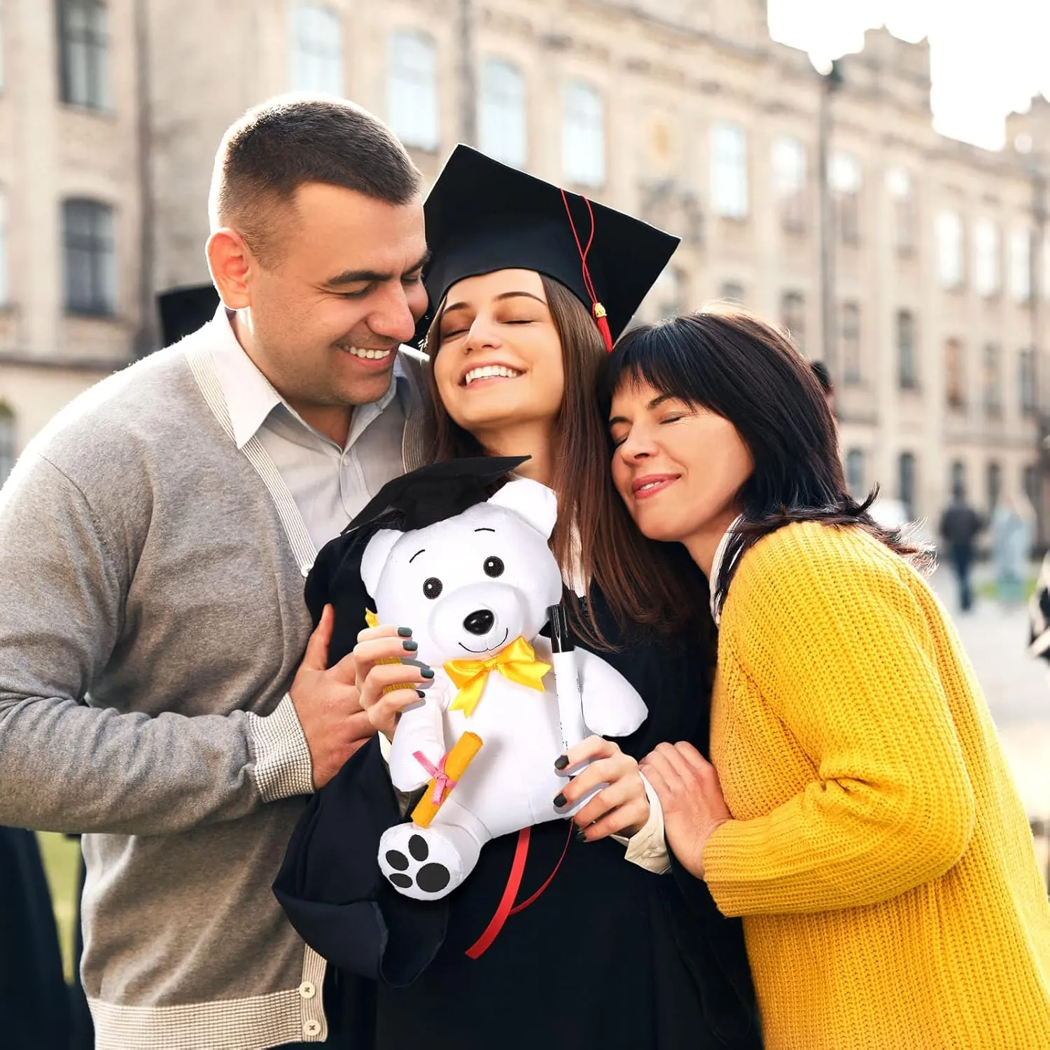 Zomiboo 12 Inch Graduation Autograph Stuffed Animal White Smooth Fabric Stuffed Toy with Congrats Grad Plush Autograph Stuffed Animal with Black Marking Pen for Graduate Student Party Stuff (Bear)