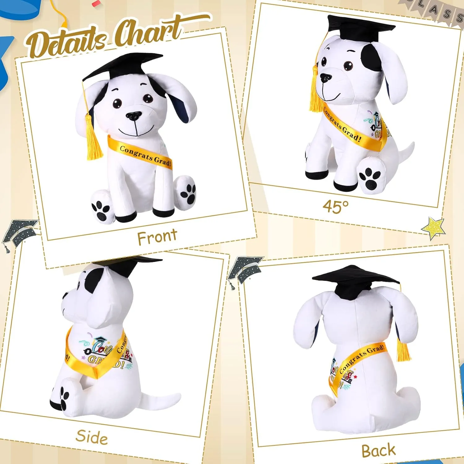 Zomiboo Graduation Autograph Stuffed Animal 2025 Smooth Fabric Stuffed Toy with Congrats Grad Plush Autograph Stuffed Animal with Black Marking Pen for Graduate Student Party(Canvas Dog)