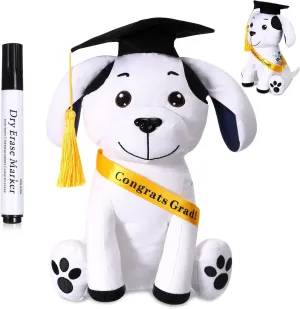 Zomiboo Graduation Autograph Stuffed Animal 2025 Smooth Fabric Stuffed Toy with Congrats Grad Plush Autograph Stuffed Animal with Black Marking Pen for Graduate Student Party(Canvas Dog)