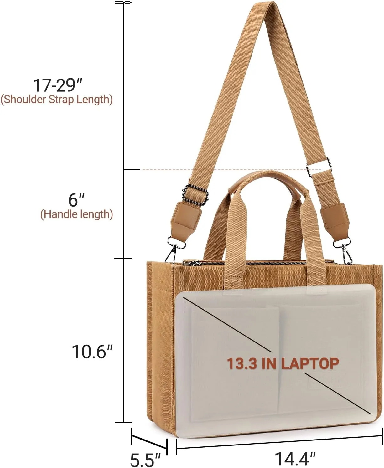 ZORFIN Canvas Tote Bag for Women with Zipper and Compartments Crossbody Work Laptop Bag for Travel College Office