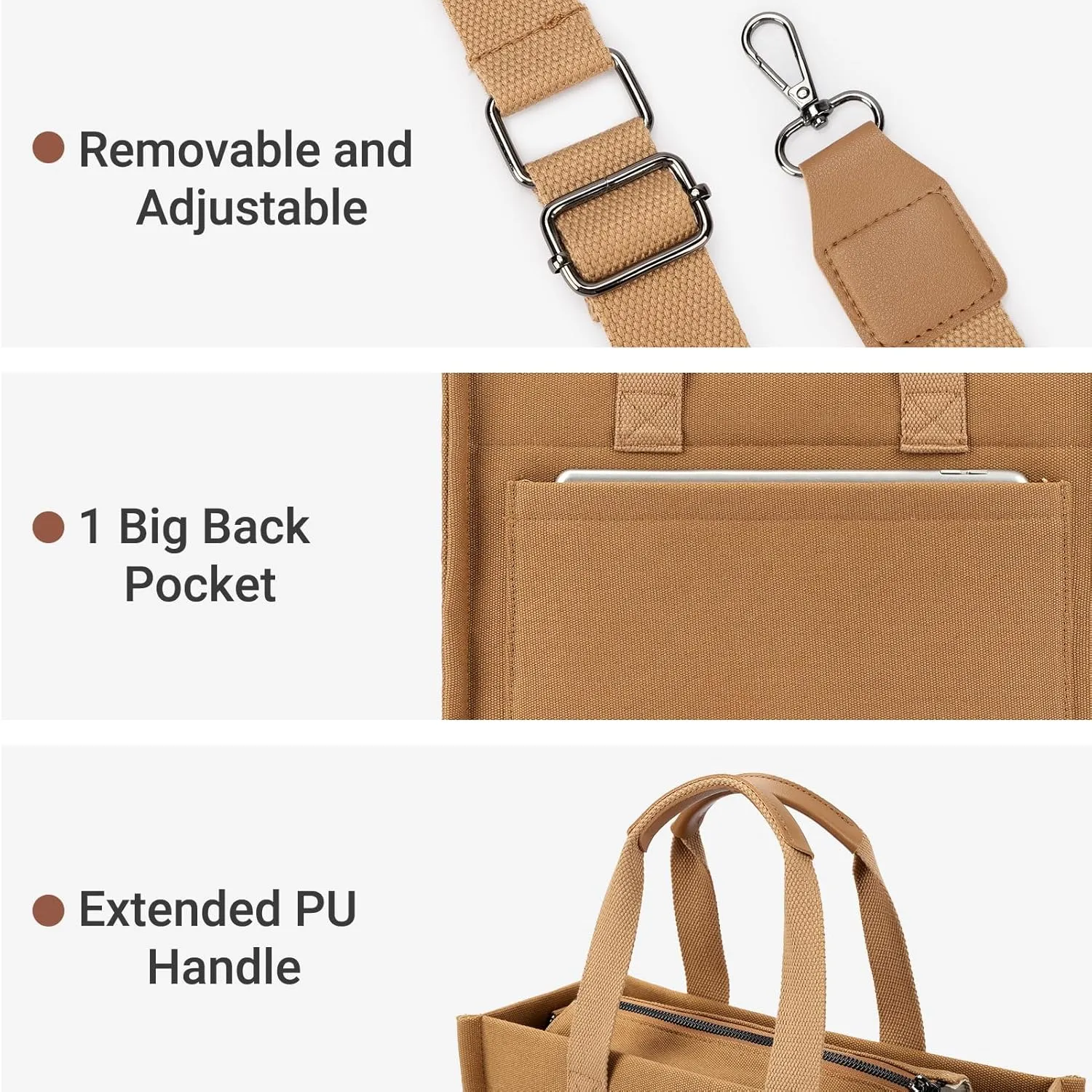 ZORFIN Canvas Tote Bag for Women with Zipper and Compartments Crossbody Work Laptop Bag for Travel College Office