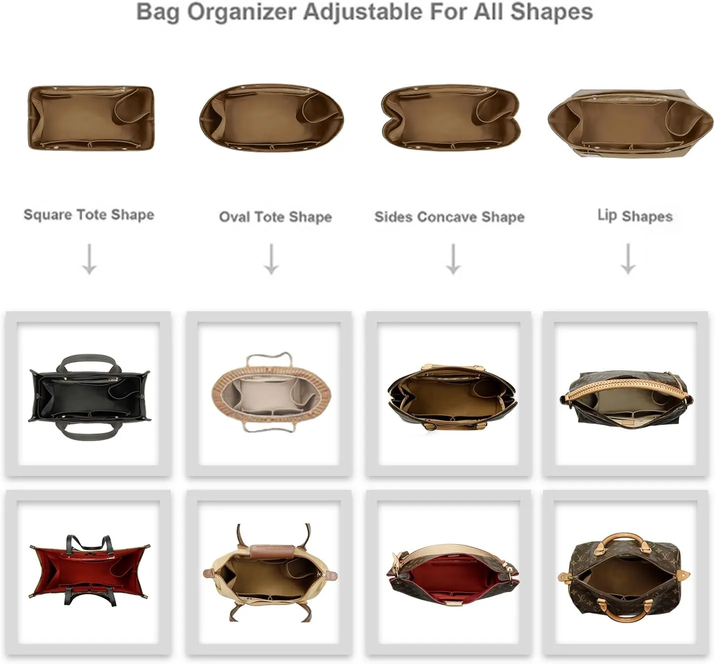 ZTUJO Purse Organizer Insert For Handbag & Tote Shaper,Tote Bag Organizer Insert For Speedy Neverful, 6 Sizes(X-Large,Silky Brown)