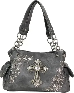 Zzfab Rhinestone Cross Embroidered Floral Western Handbag